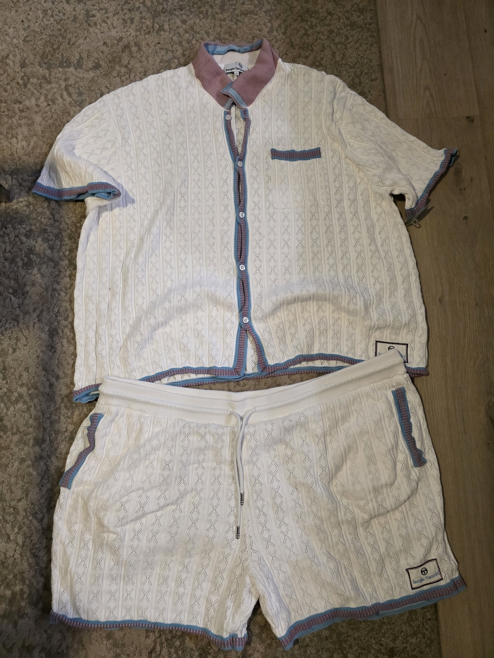 Sergio Tacchini Cream Knit Polo with Pink and Light Blue Trim